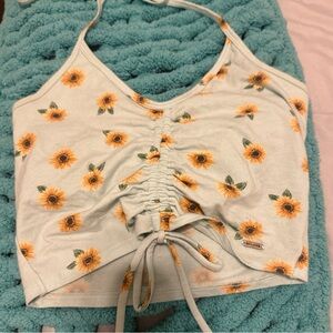 Hollister size M sunflower cropped halter neck top.
